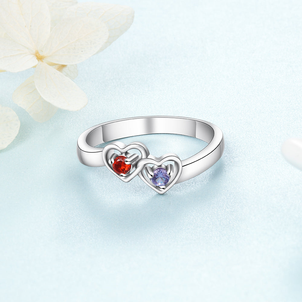 Personalized Two heart-shaped zircon 925 sterling silver ring