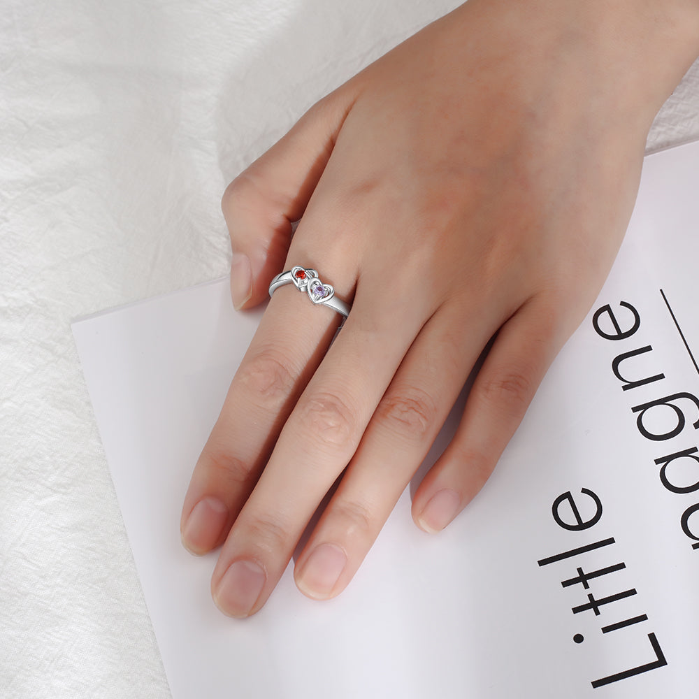 Personalized Two heart-shaped zircon 925 sterling silver ring