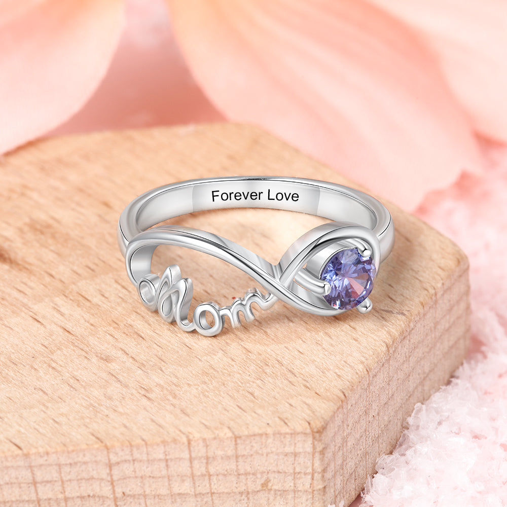 S925 Sterling Silver MOM Rings with Birthstone