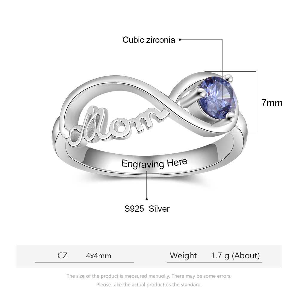 S925 Sterling Silver MOM Rings with Birthstone