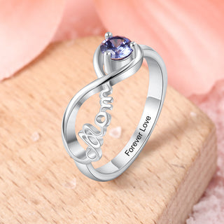 S925 Sterling Silver MOM Rings with Birthstone