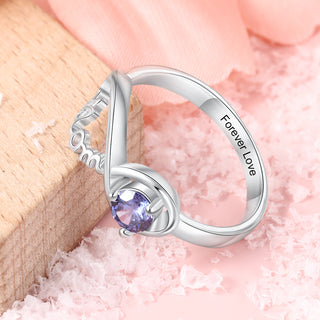 S925 Sterling Silver MOM Rings with Birthstone