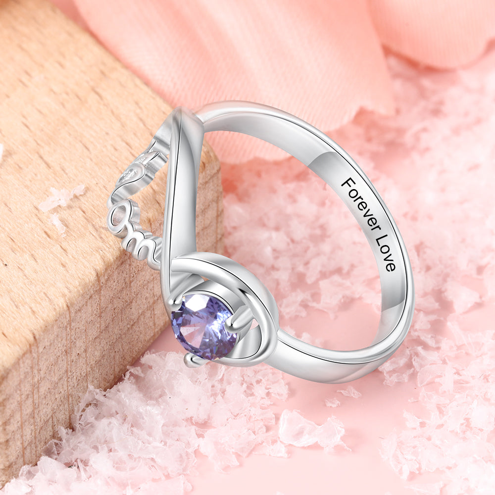 S925 Sterling Silver MOM Rings with Birthstone