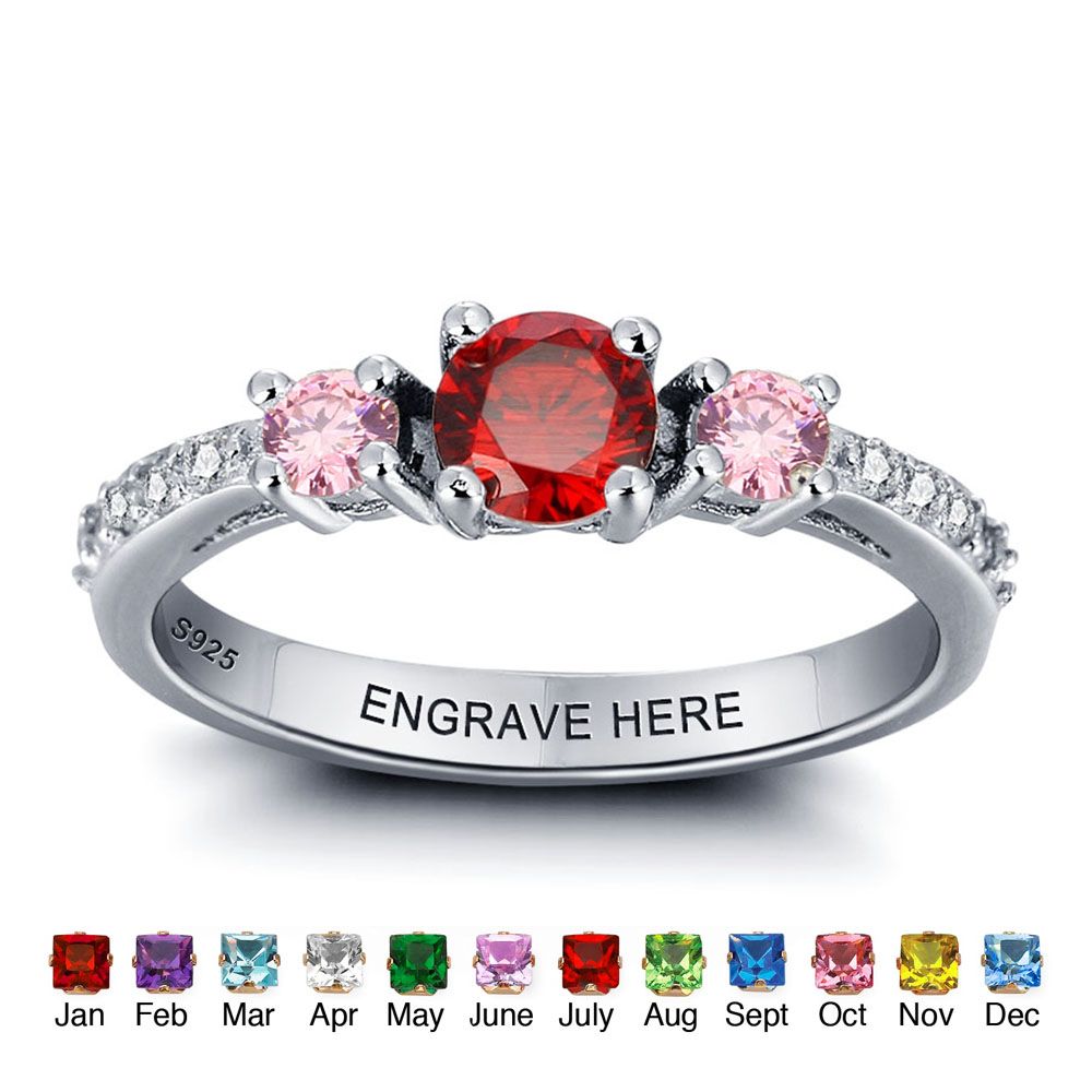 Personalized Birthstone 925 Sterling Silver Ring