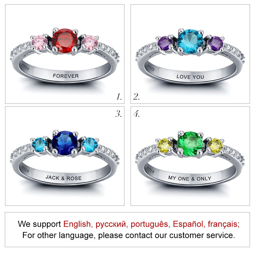 Personalized Birthstone 925 Sterling Silver Ring
