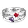 925 Sterling Silver Double Heart Birthtsone Ring
