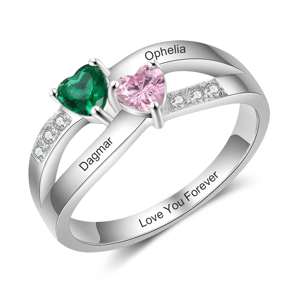 925 Sterling Silver Heart Birthstone Rings