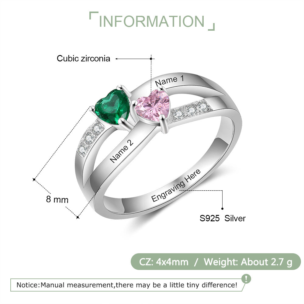 925 Sterling Silver Heart Birthstone Rings