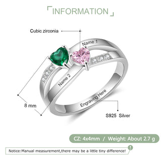 925 Sterling Silver Heart Birthstone Rings