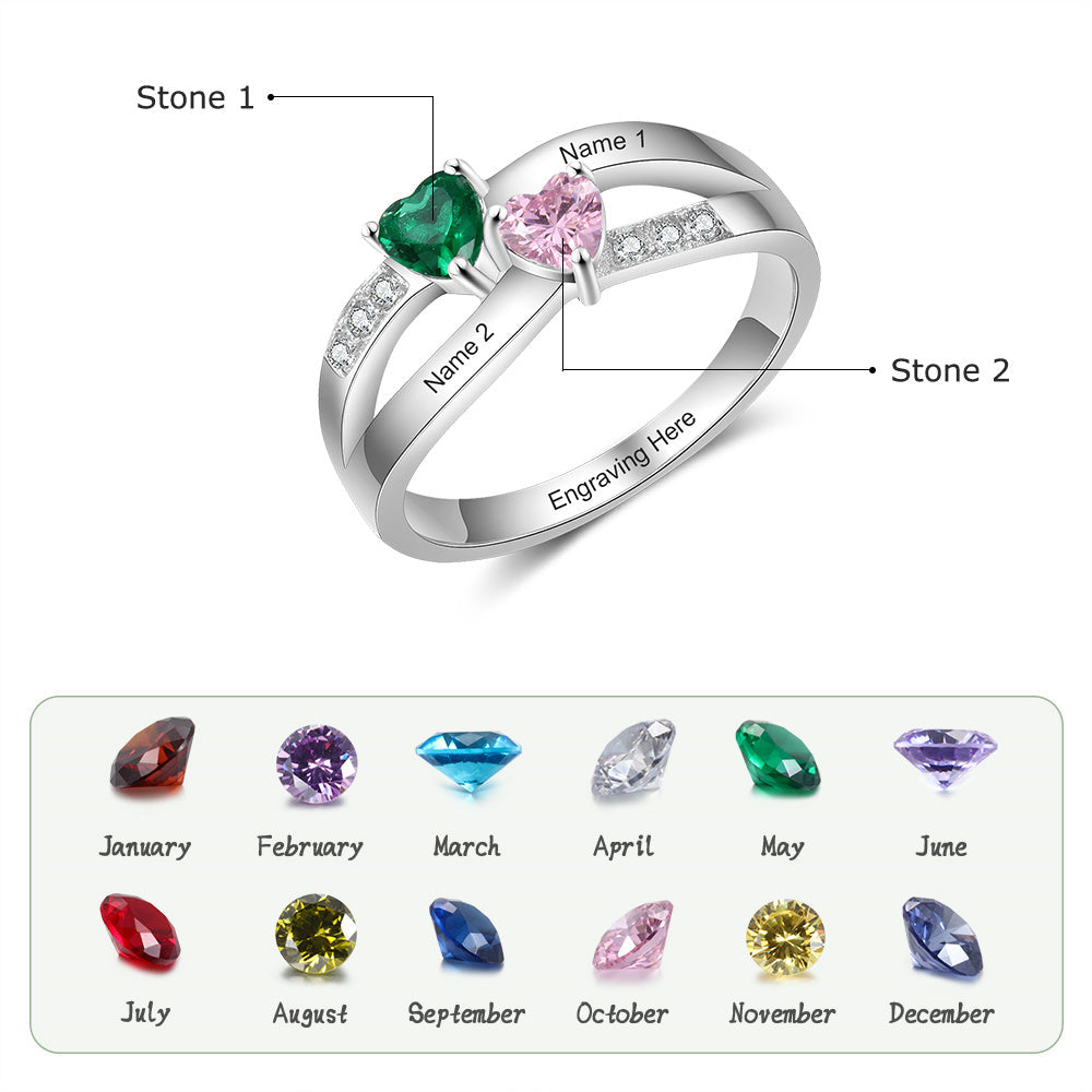 925 Sterling Silver Heart Birthstone Rings