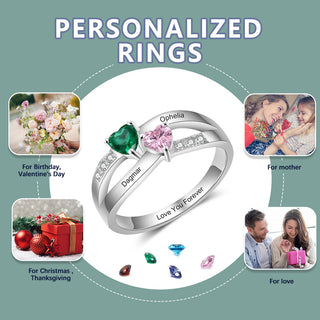 925 Sterling Silver Heart Birthstone Rings