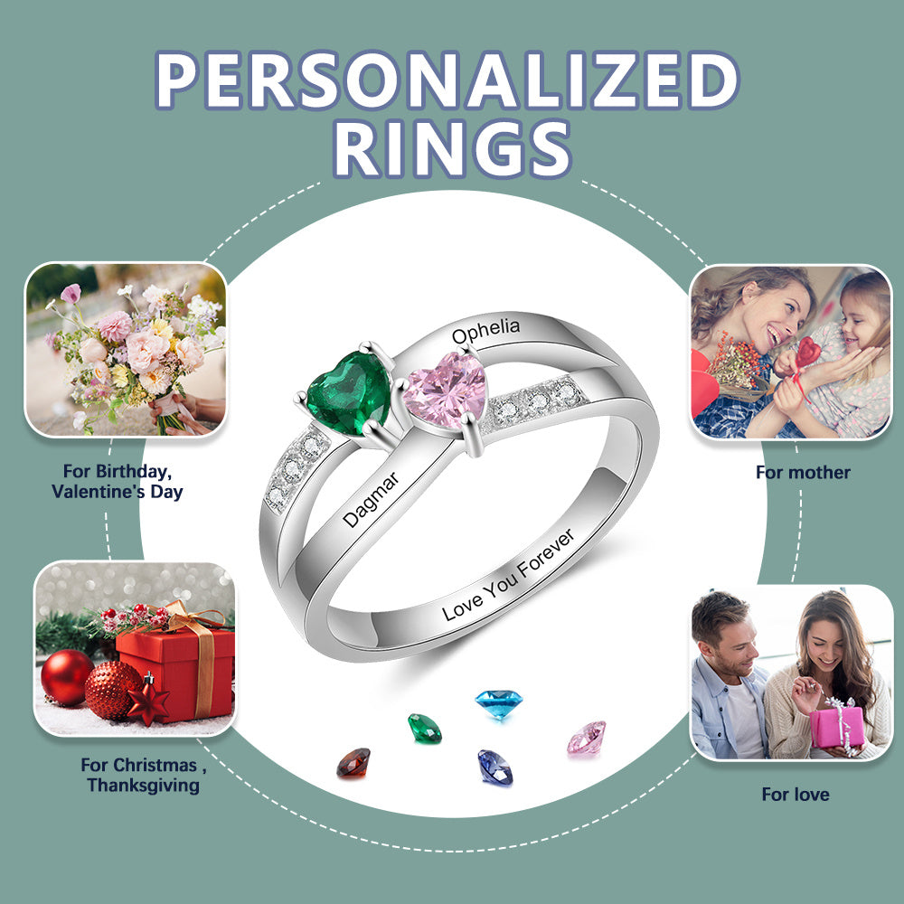 925 Sterling Silver Heart Birthstone Rings