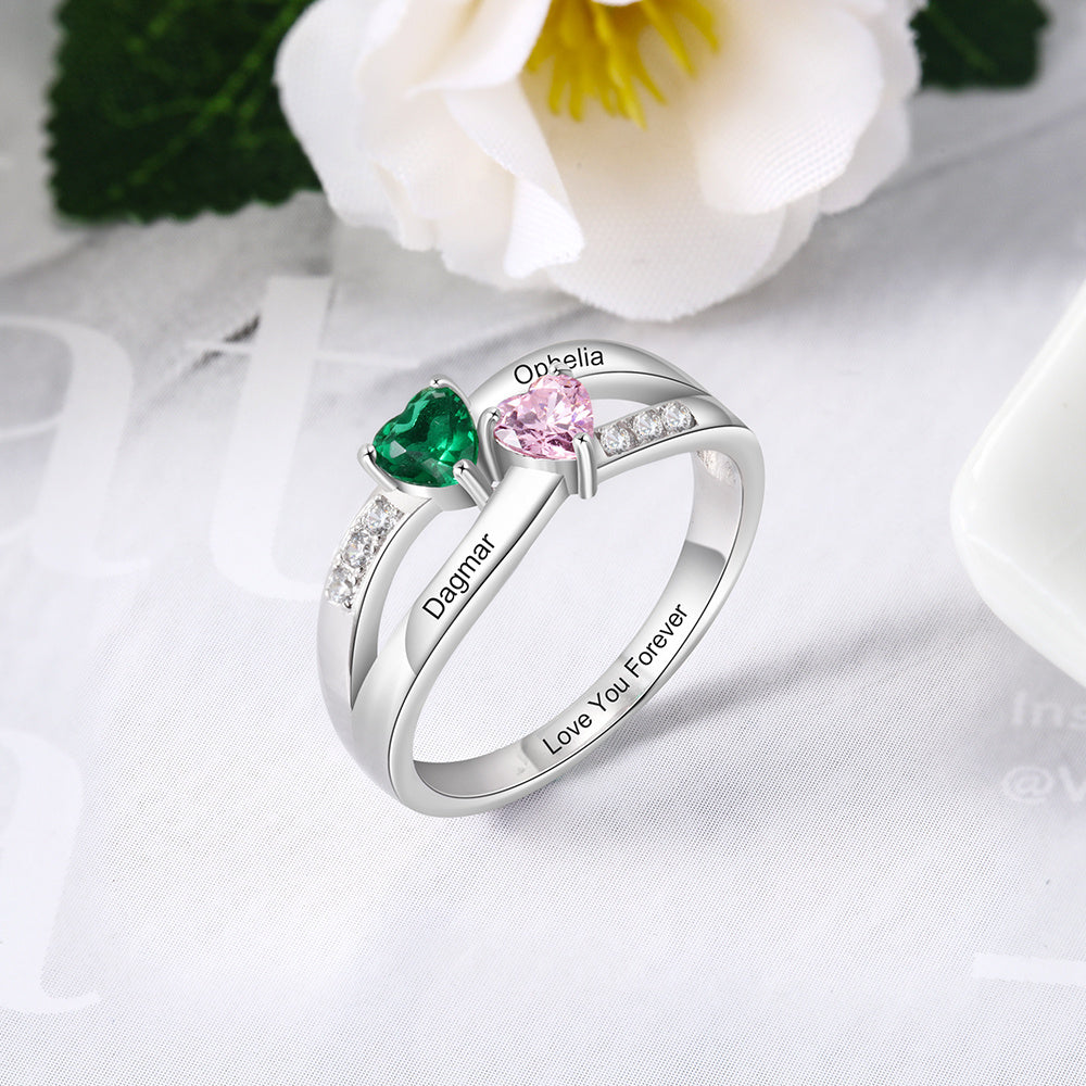 925 Sterling Silver Heart Birthstone Rings