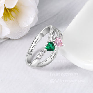 925 Sterling Silver Heart Birthstone Rings