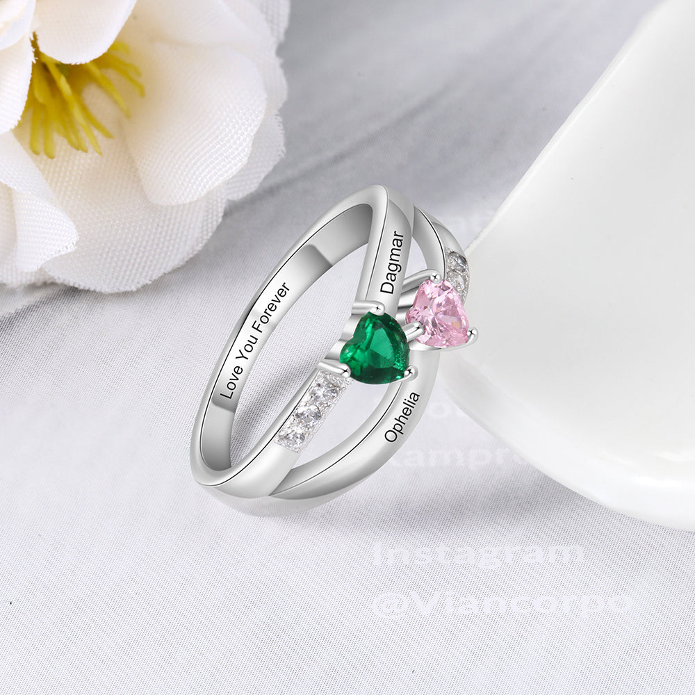 925 Sterling Silver Heart Birthstone Rings
