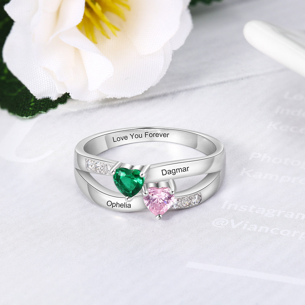 925 Sterling Silver Heart Birthstone Rings