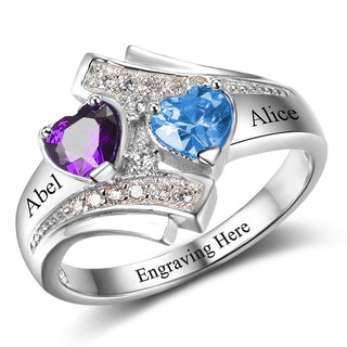 Birthstone & Engraved Sterling Silver Ring