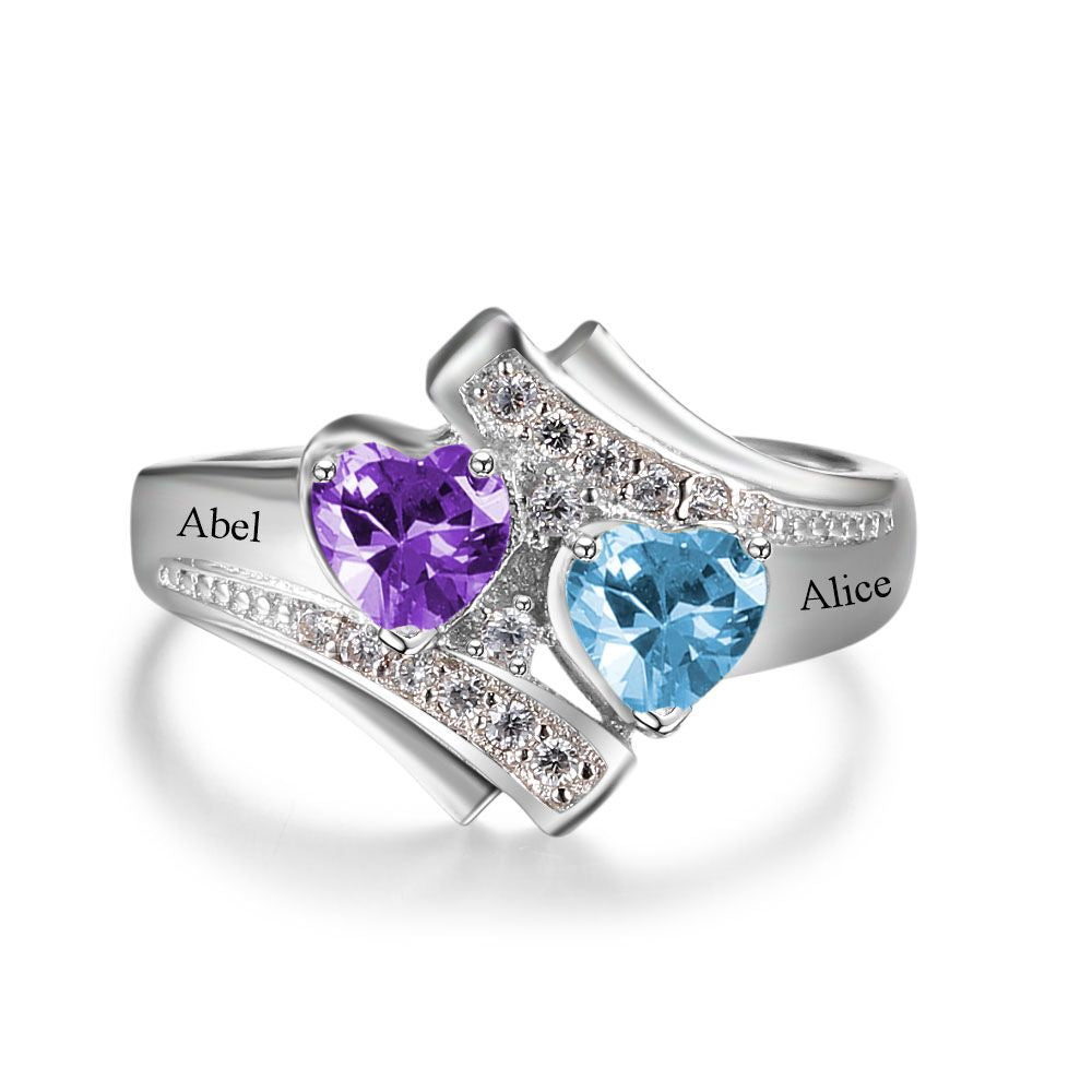 Birthstone & Engraved Sterling Silver Ring