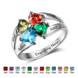 925 Sterling Silver Birthstone Ring with Name