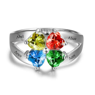 925 Sterling Silver Birthstone Ring with Name