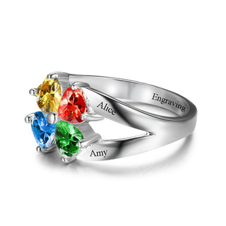 925 Sterling Silver Birthstone Ring with Name