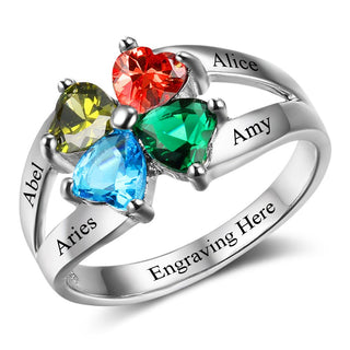 925 Sterling Silver Birthstone Ring with Name