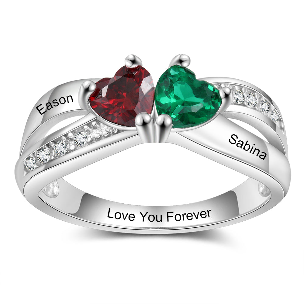 Custom Birthstone 925 Sterling Silver Heart Ring