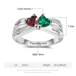 Custom Birthstone 925 Sterling Silver Heart Ring