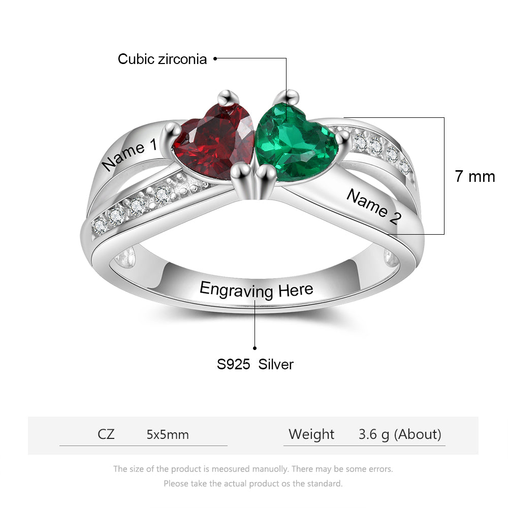 Custom Birthstone 925 Sterling Silver Heart Ring