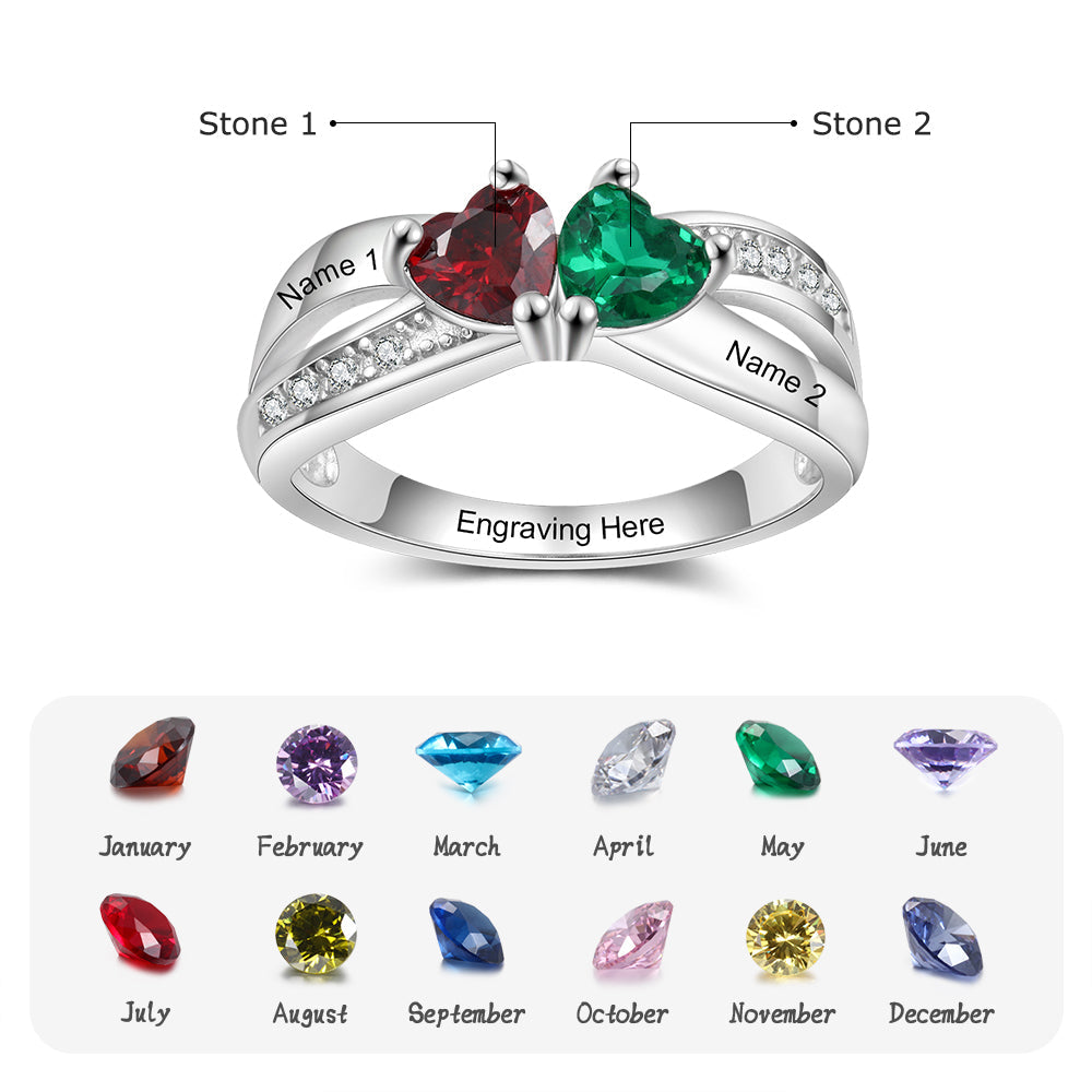 Custom Birthstone 925 Sterling Silver Heart Ring