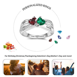 Custom Birthstone 925 Sterling Silver Heart Ring