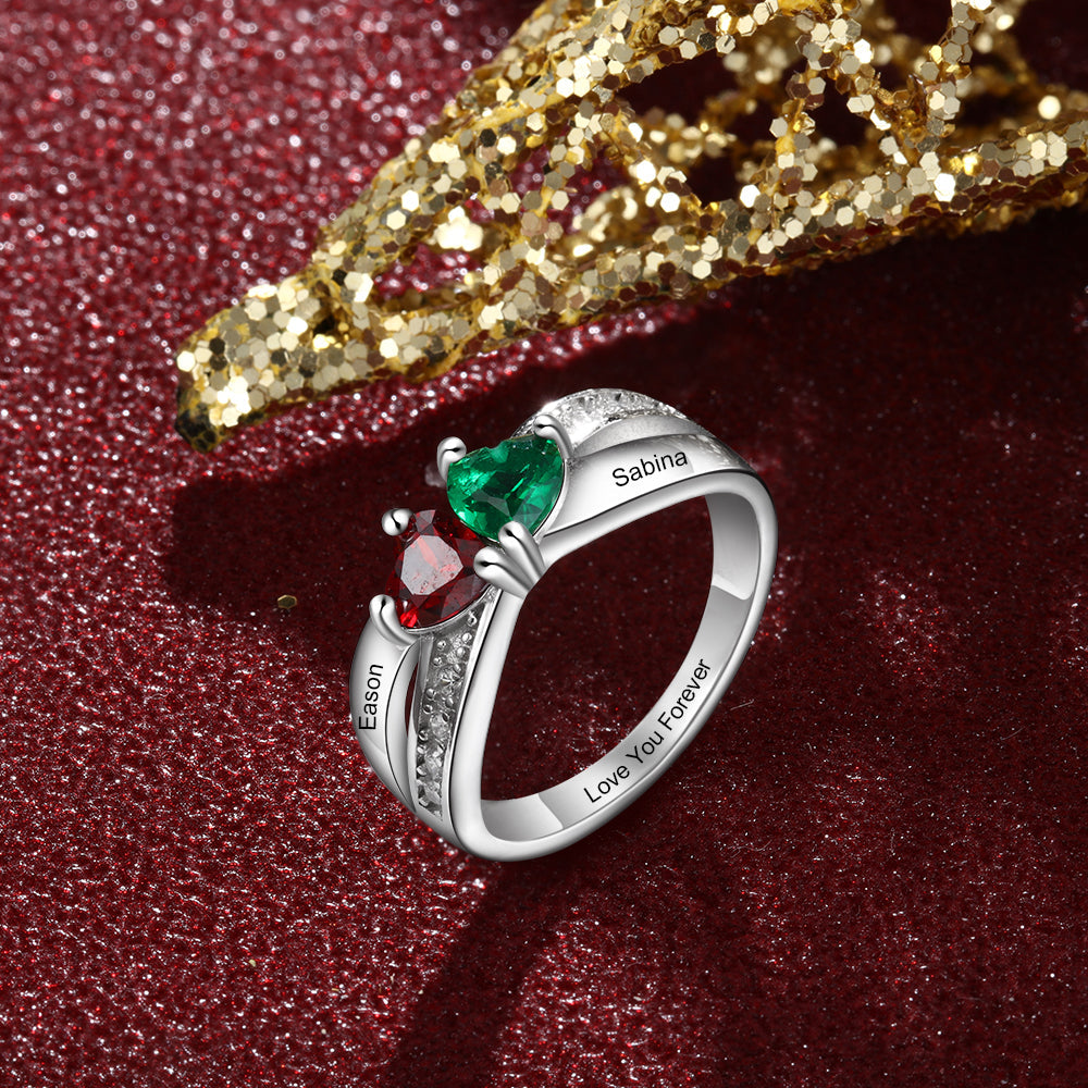 Custom Birthstone 925 Sterling Silver Heart Ring