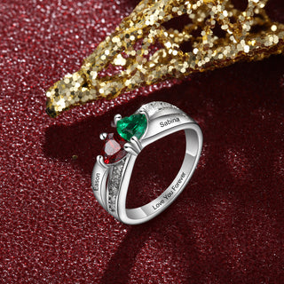 Custom Birthstone 925 Sterling Silver Heart Ring