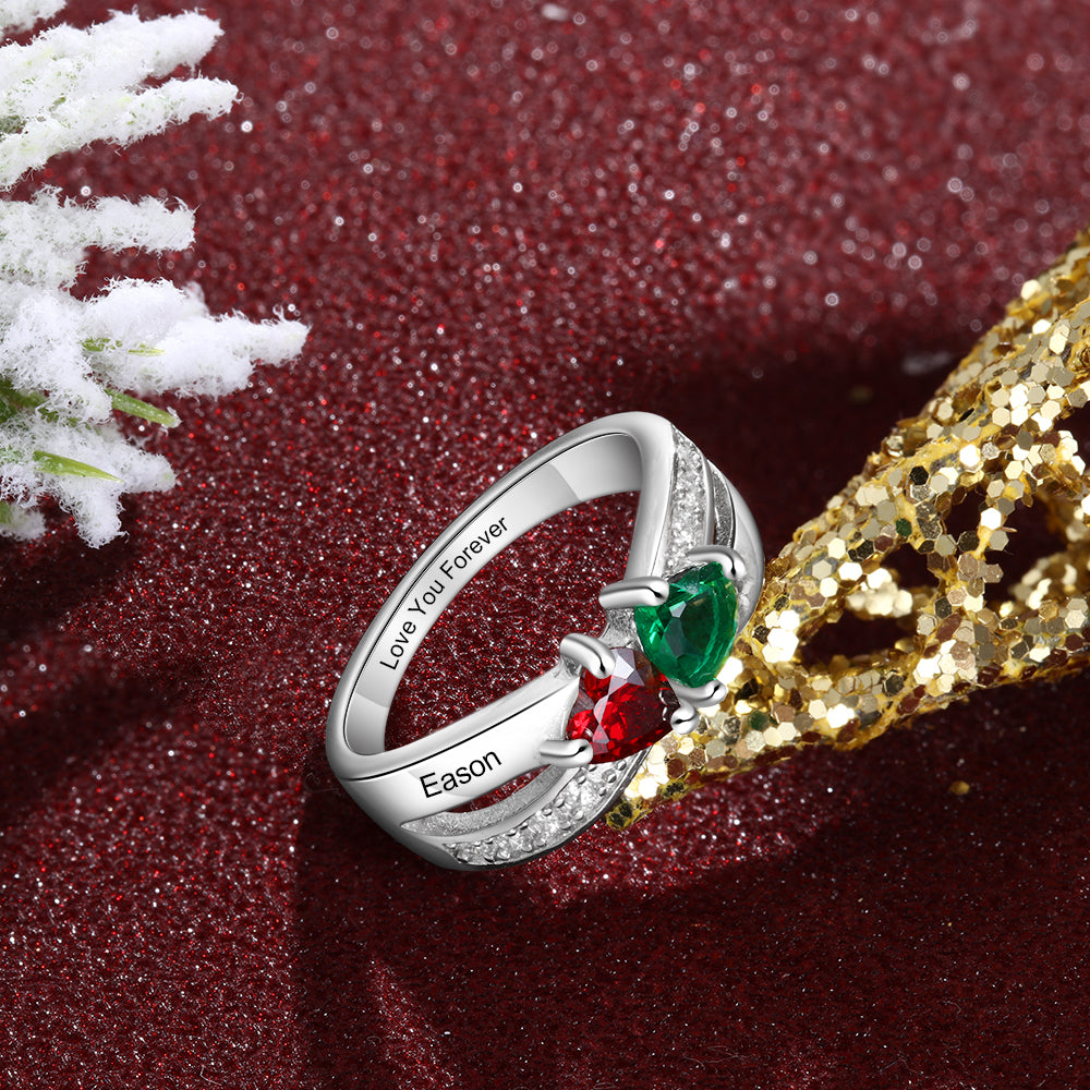 Custom Birthstone 925 Sterling Silver Heart Ring