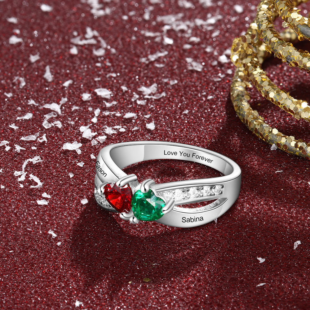 Custom Birthstone 925 Sterling Silver Heart Ring
