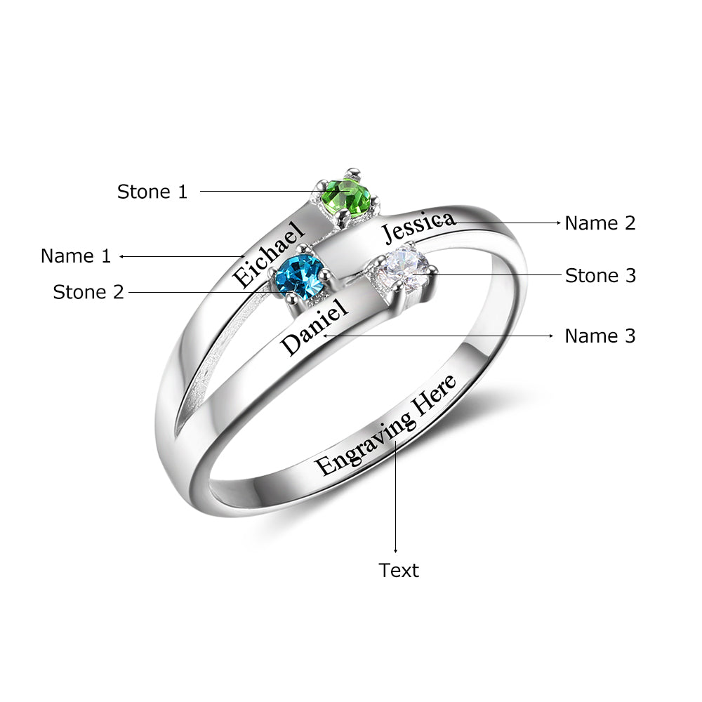 Engraved 925 Sterling Silver Birthtsone Ring