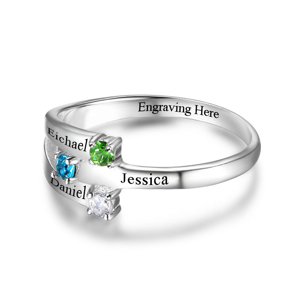 Engraved 925 Sterling Silver Birthtsone Ring