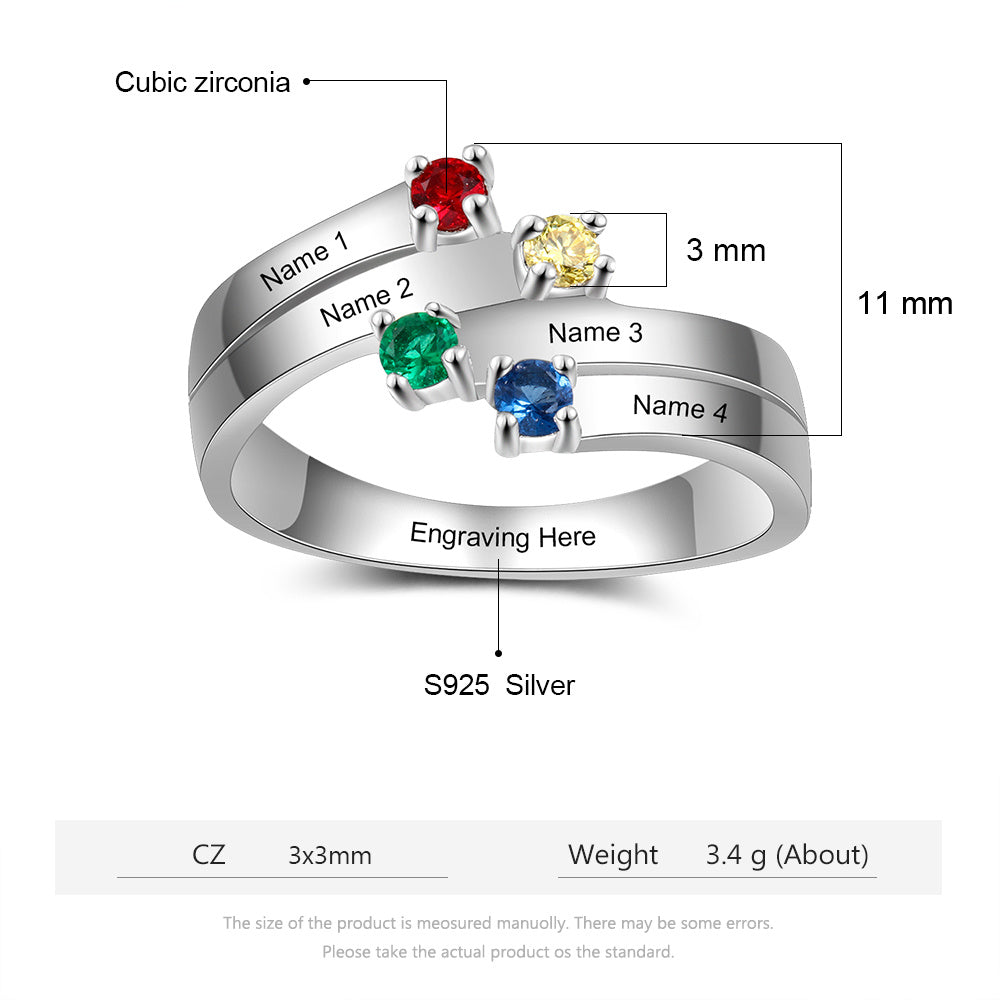 S925 Birthstone Rings with Personalized Name