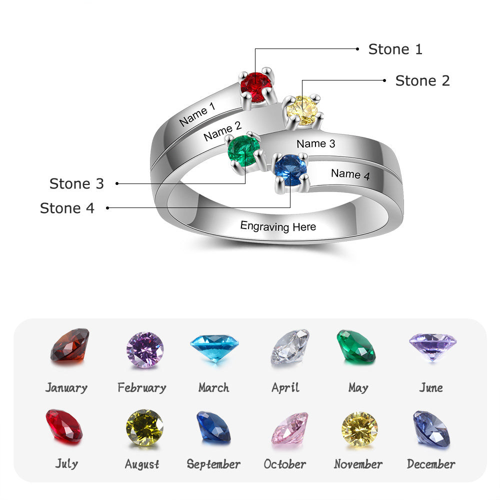 S925 Birthstone Rings with Personalized Name