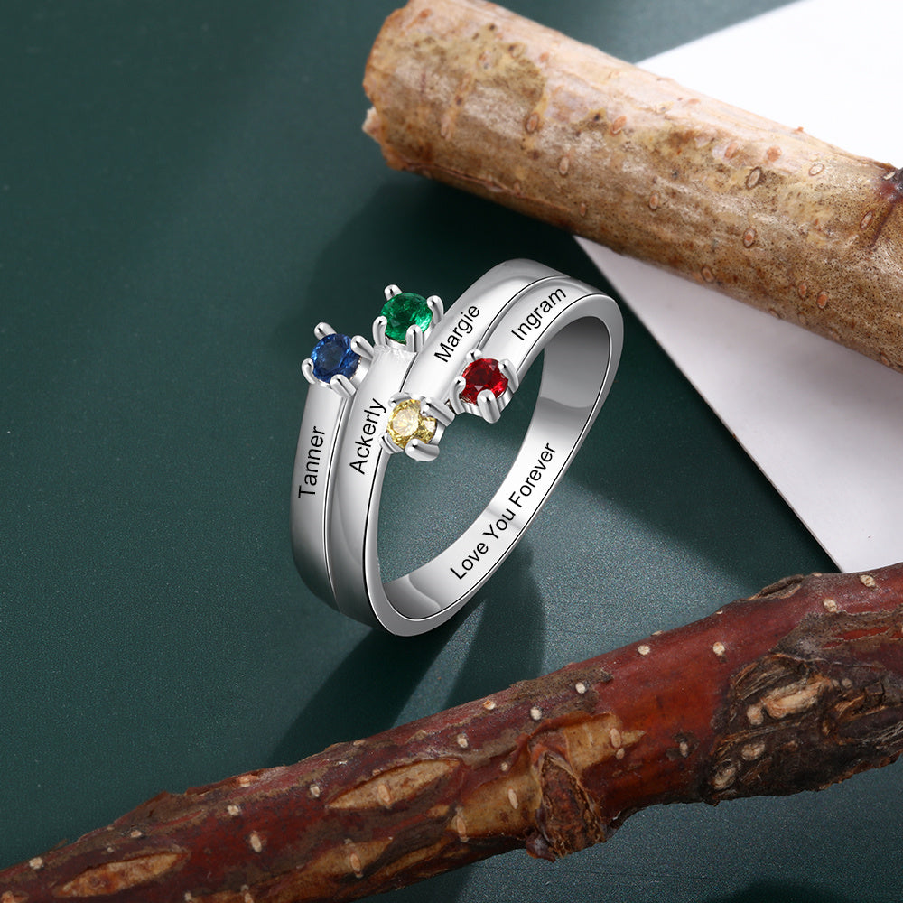 S925 Birthstone Rings with Personalized Name
