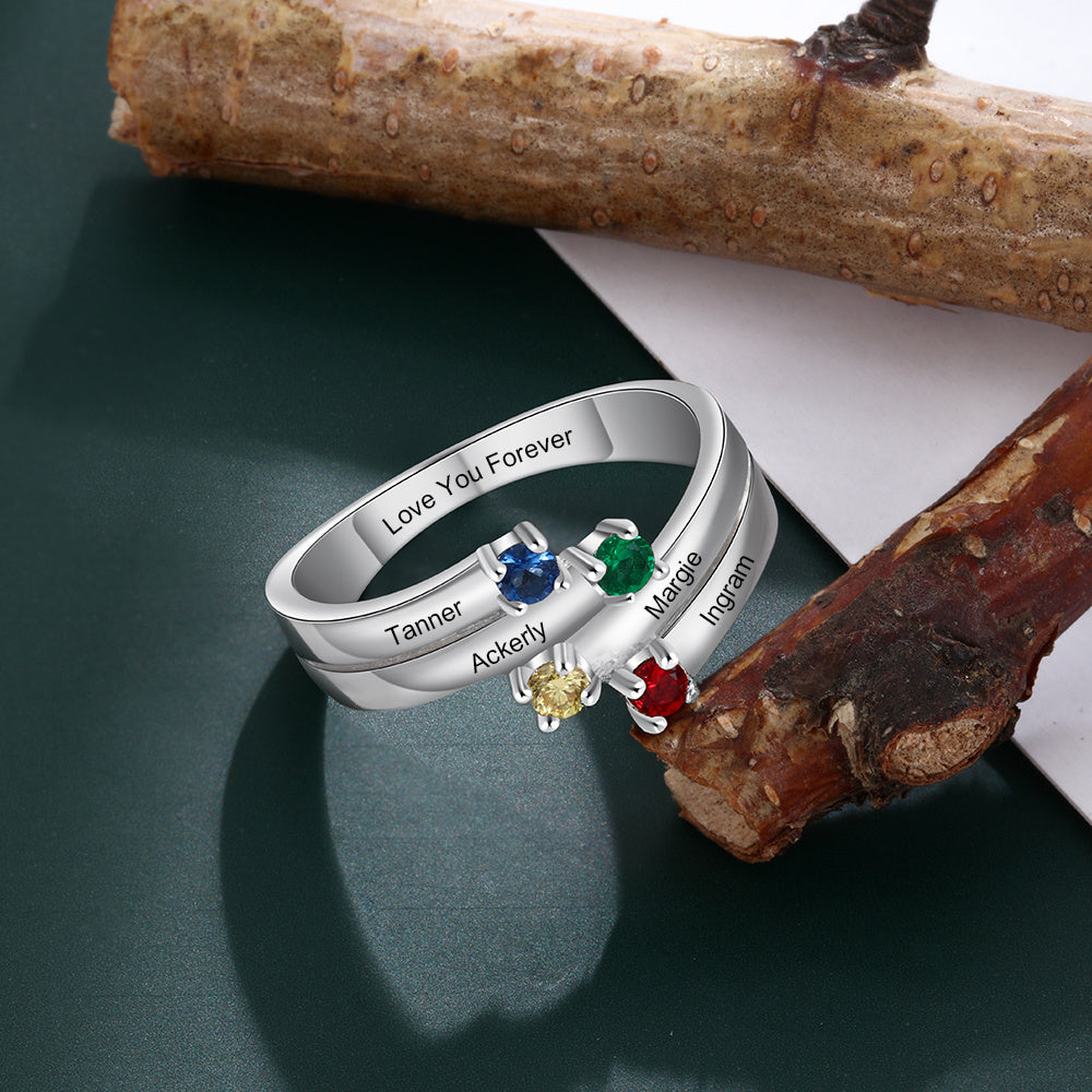 S925 Birthstone Rings with Personalized Name