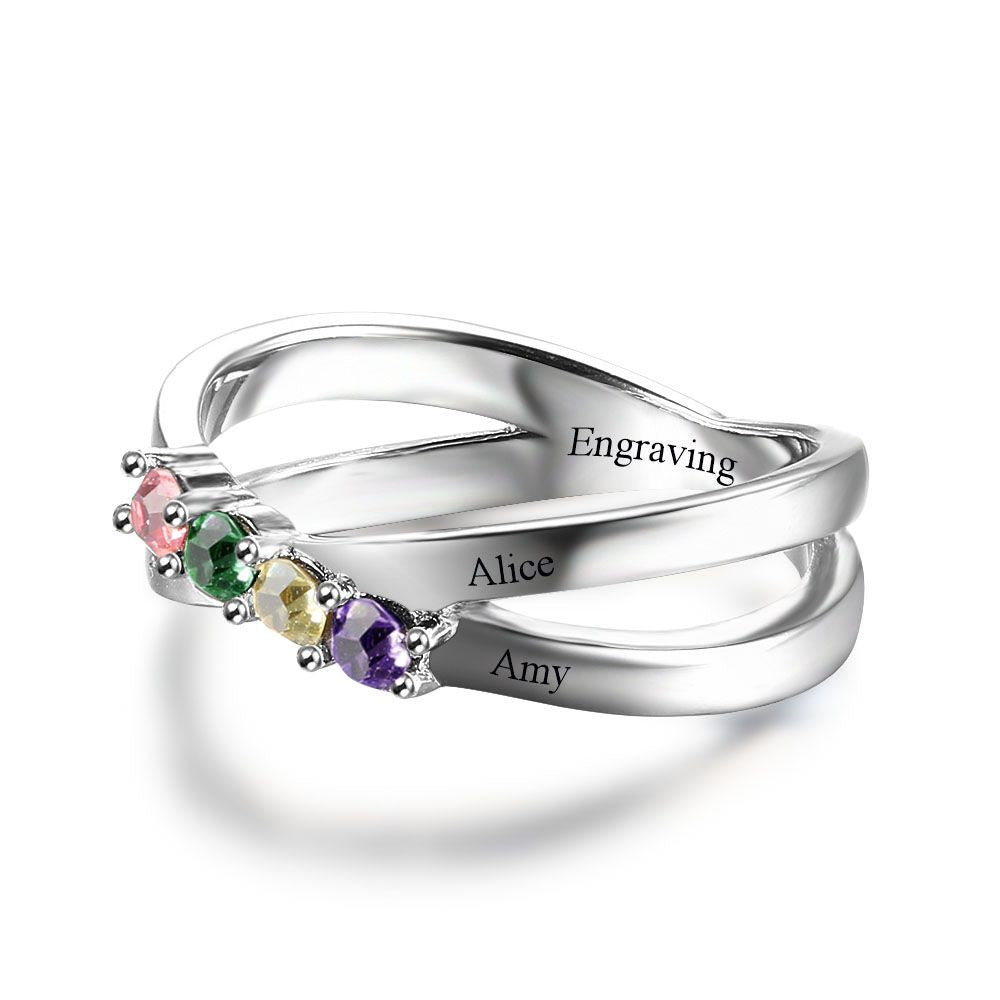 925 Silver Four Birthstones Rings