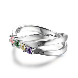 925 Silver Four Birthstones Rings
