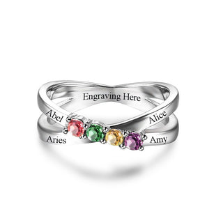 925 Silver Four Birthstones Rings