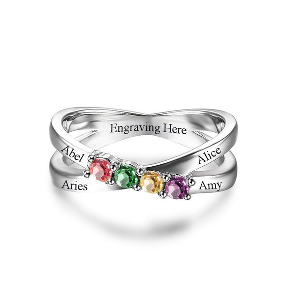 925 Silver Four Birthstones Rings