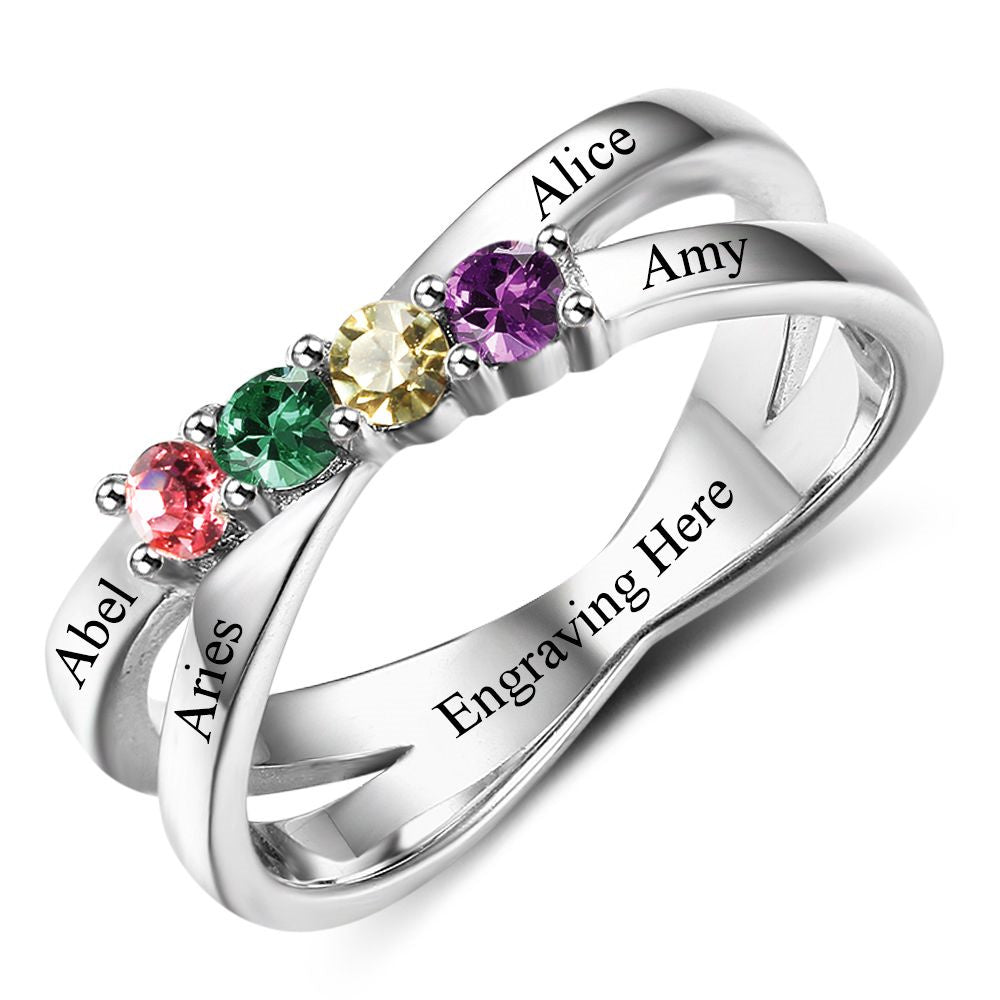 925 Silver Four Birthstones Rings