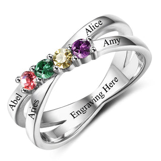 925 Silver Four Birthstones Rings
