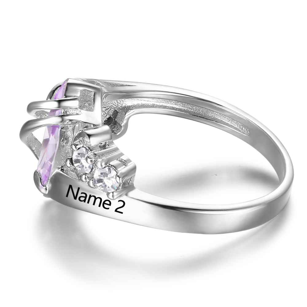 Birthstone & Engraved Sterling Silver Ring
