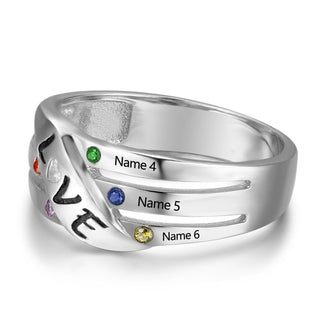 925 Sterling Silver Birthstone Ring with Names