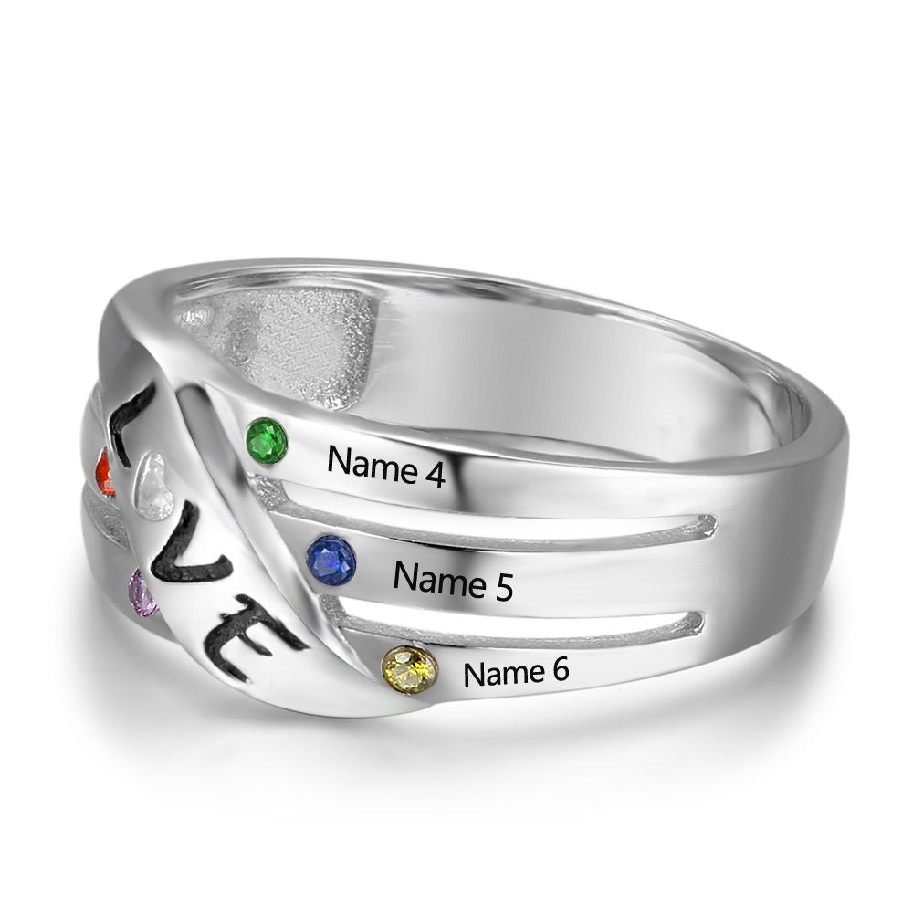 925 Sterling Silver Birthstone Ring with Names